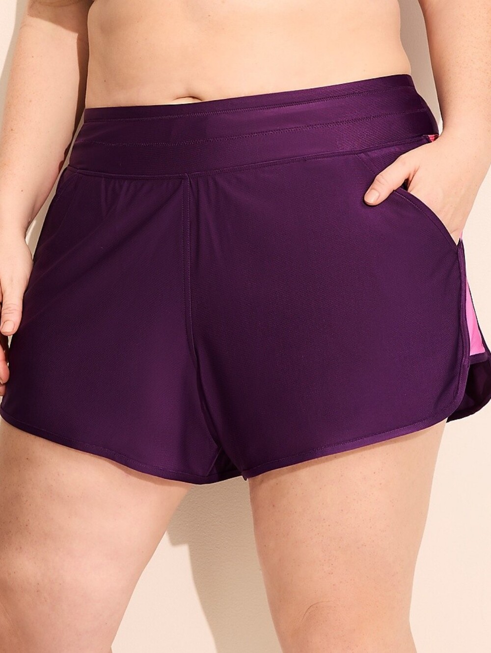Lane Bryant Cacique Women's Plus Size 18 Purple Pink Side Stripe Swim Shorts Nwt